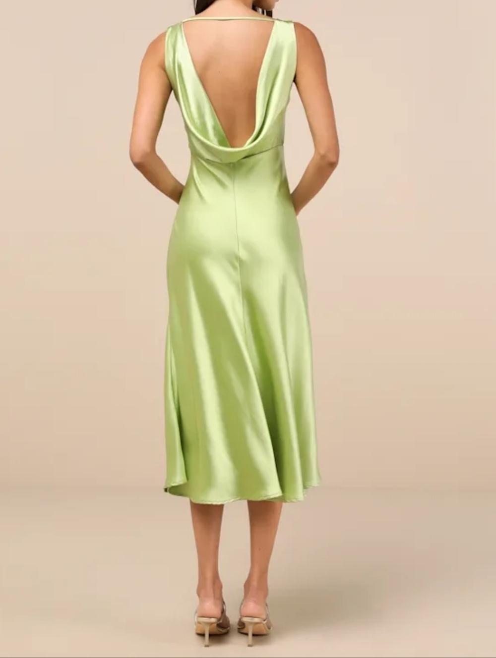 Lulus Incredible Love Lime Green Satin Cowl Back Midi Slip Dress, Medium, NWT! - Picture 6 of 15